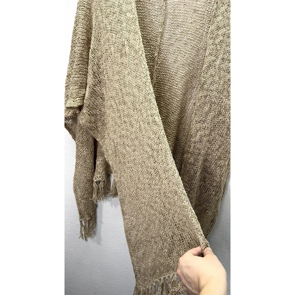 Coldwater Creek Womens Beige Fringed Shawl Wrap Boho Coastal Beachy Open Knit OS